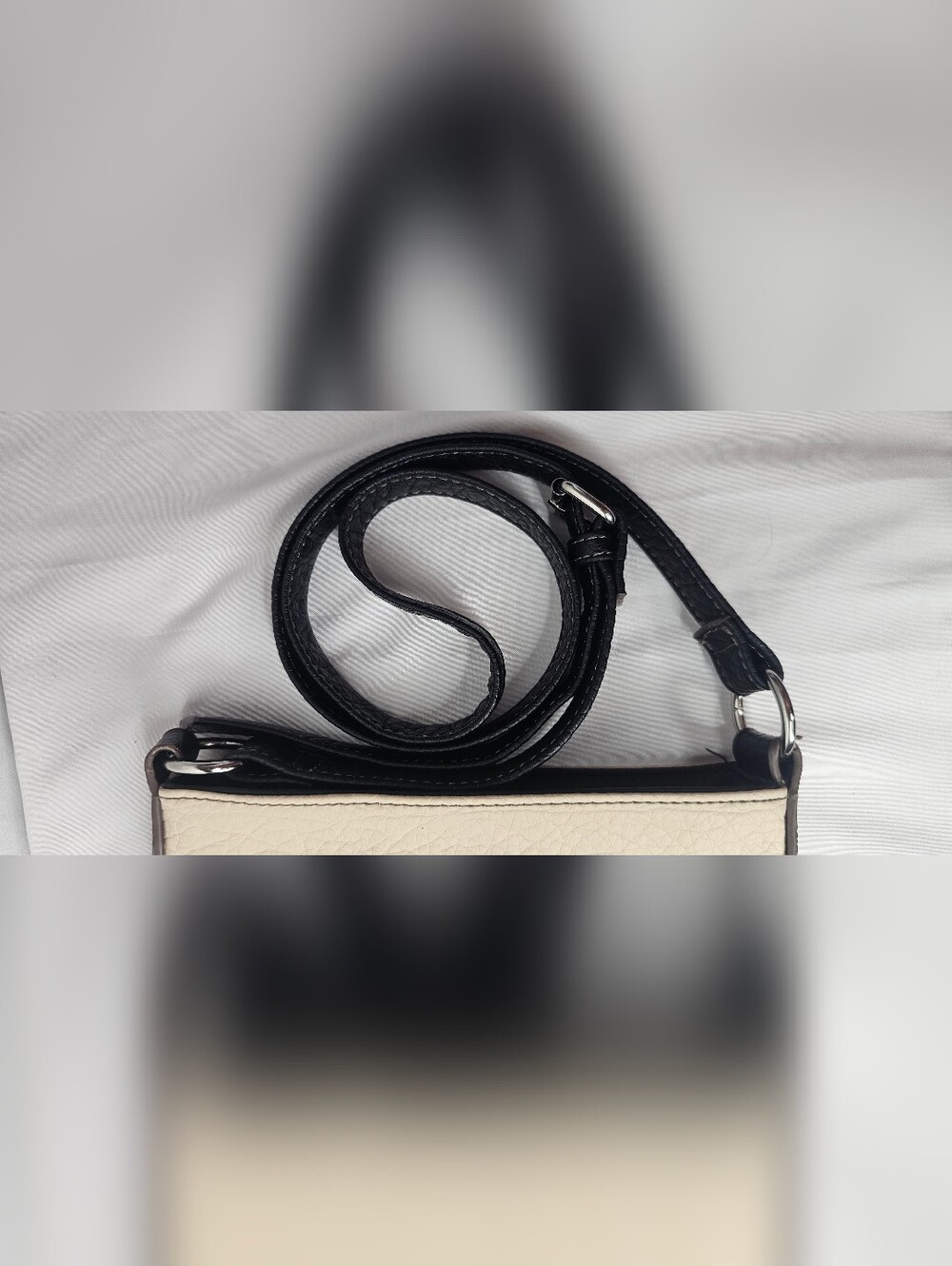 Nine West Pebbled Crossbody Bag Black Cream Two Tone Messenger Purse Buckle - Picture 12 of 16